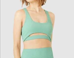 New Gigi C Andrea Rib Knit Cutout Sports Bra Crop Top S Sage